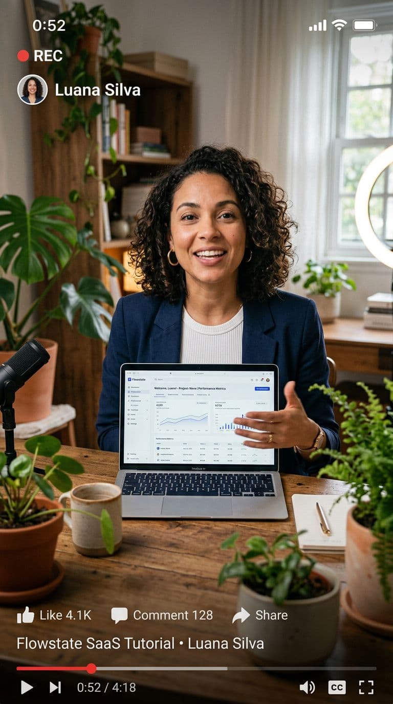 UGC criadora apresentando tutorial SaaS